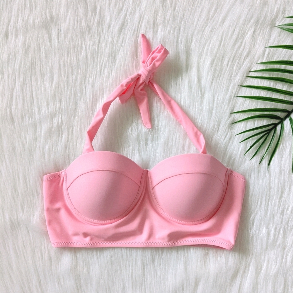 Pink pushup halter bikini top with underwire size S M L
